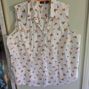 Orange print sleeveless blouse, like new 2x